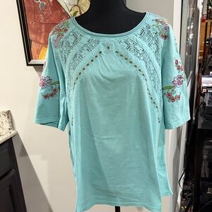 Embroidered and lace women’s Aqua Top, XL Sundance